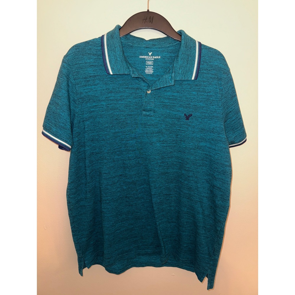 American Eagle Flex Polo Shirt Mens XL Teal Space Dye Marl Classic Fit 06/17